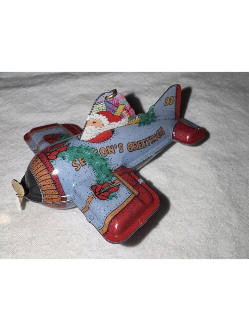 Vtg Hallmark Holiday Fliers Tin Airplane Christmas Holiday Ornament 1993 VGC